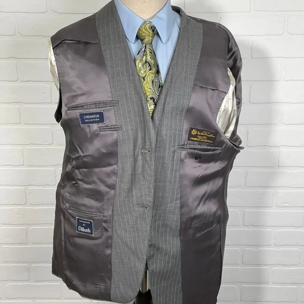 Cremieux Blazer Men 44R‎ Gray Pinstripe Dawson Super 130s Loro Piana Wool Italy